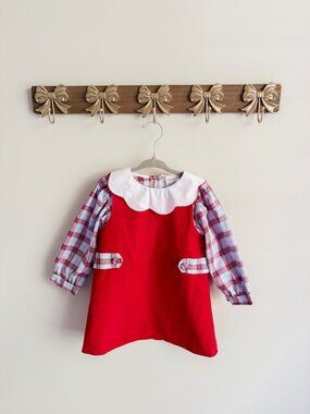 True Girls Size 2T Red Plaid Dress with White Collar
